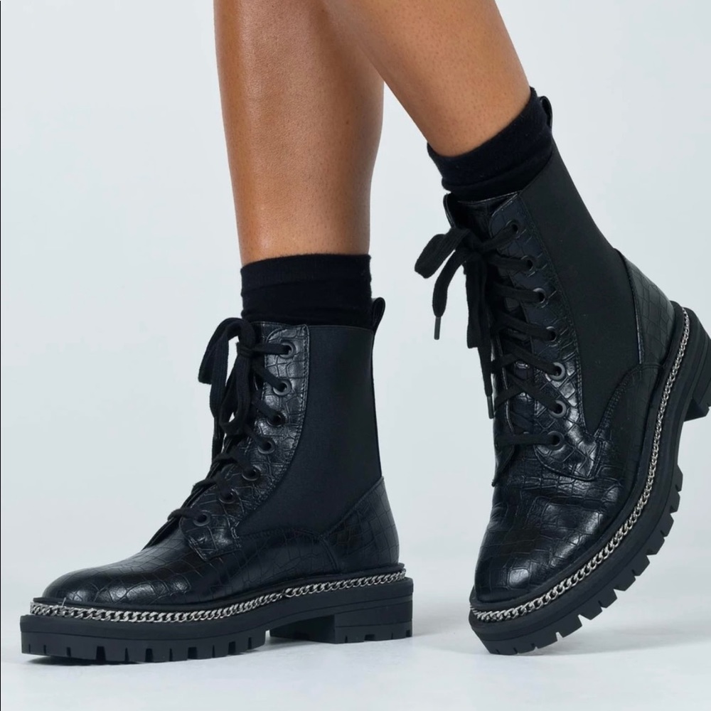 Boo Yeah Black Leather Combat Boots